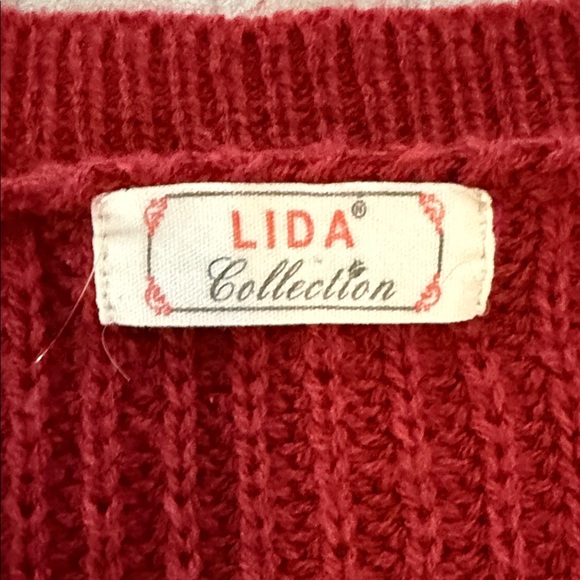 Lida Collection Red V-Neck High-Low Ribbed Knit Sweater - Size M - Picture 5 of 7